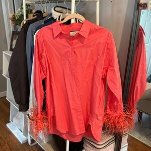 Coral feathery button down top. J. Crew.